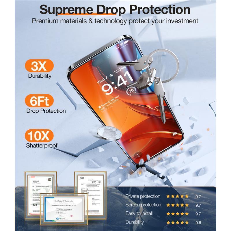 TORRAS - iPhone 15 / 14 Pro GlassGo Privacy Panzerglas